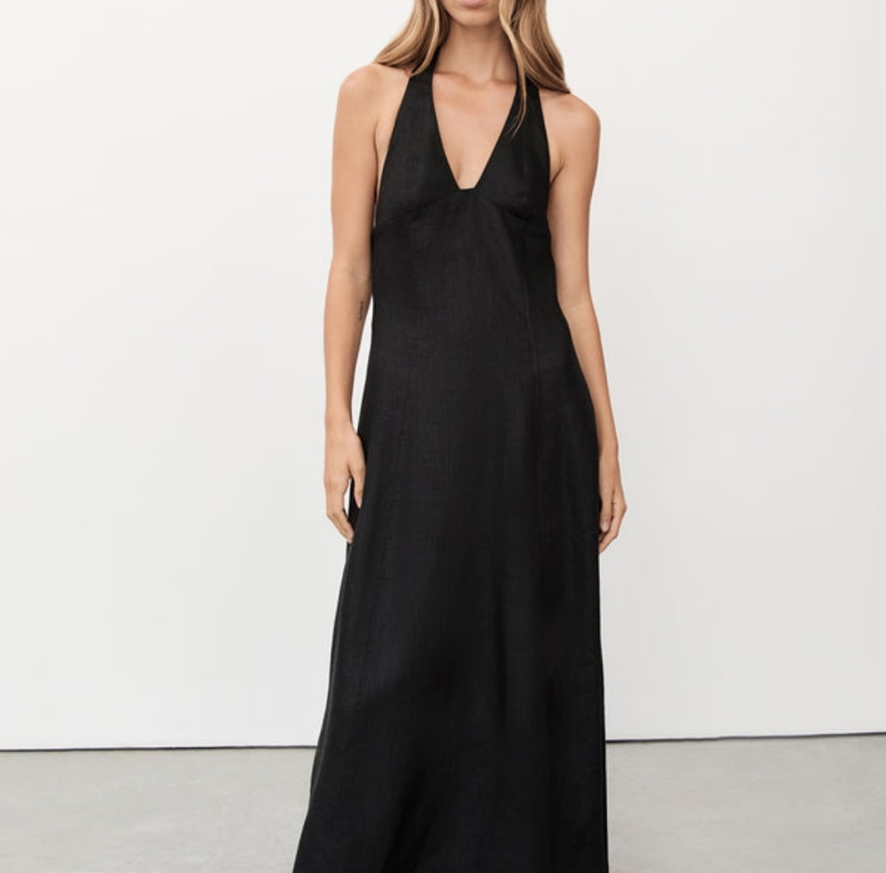 Vintage Y2K 2000s banana Republic 100% silk black halter dress - Picture 3 of 16